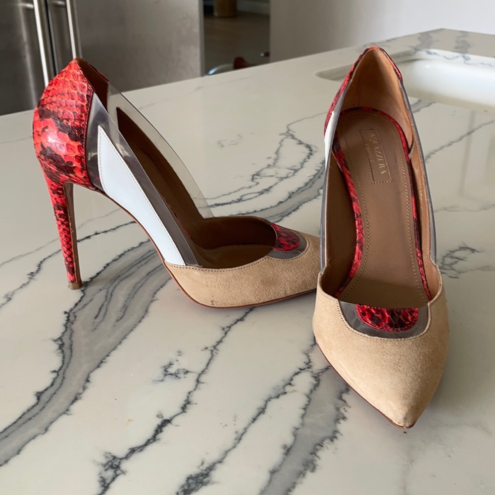 Aquazzura pointed toe heels, in orange croc
